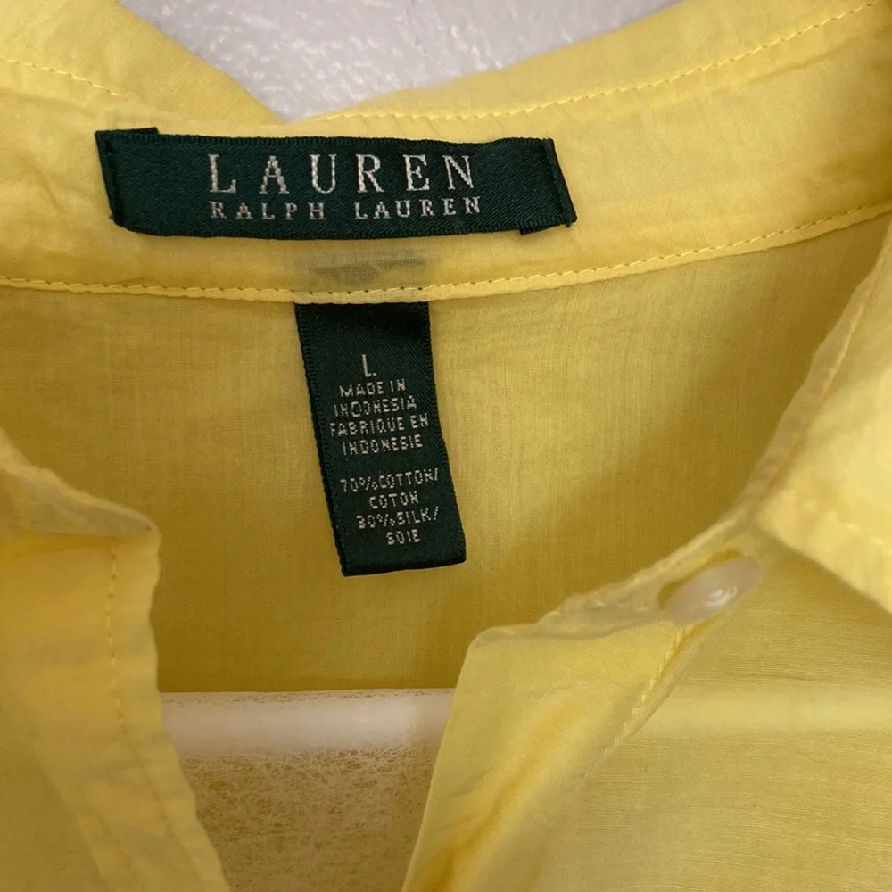 Lauren Ralph Lauren Sheer Yellow Button-Up Blouse - Picture 2 of 4